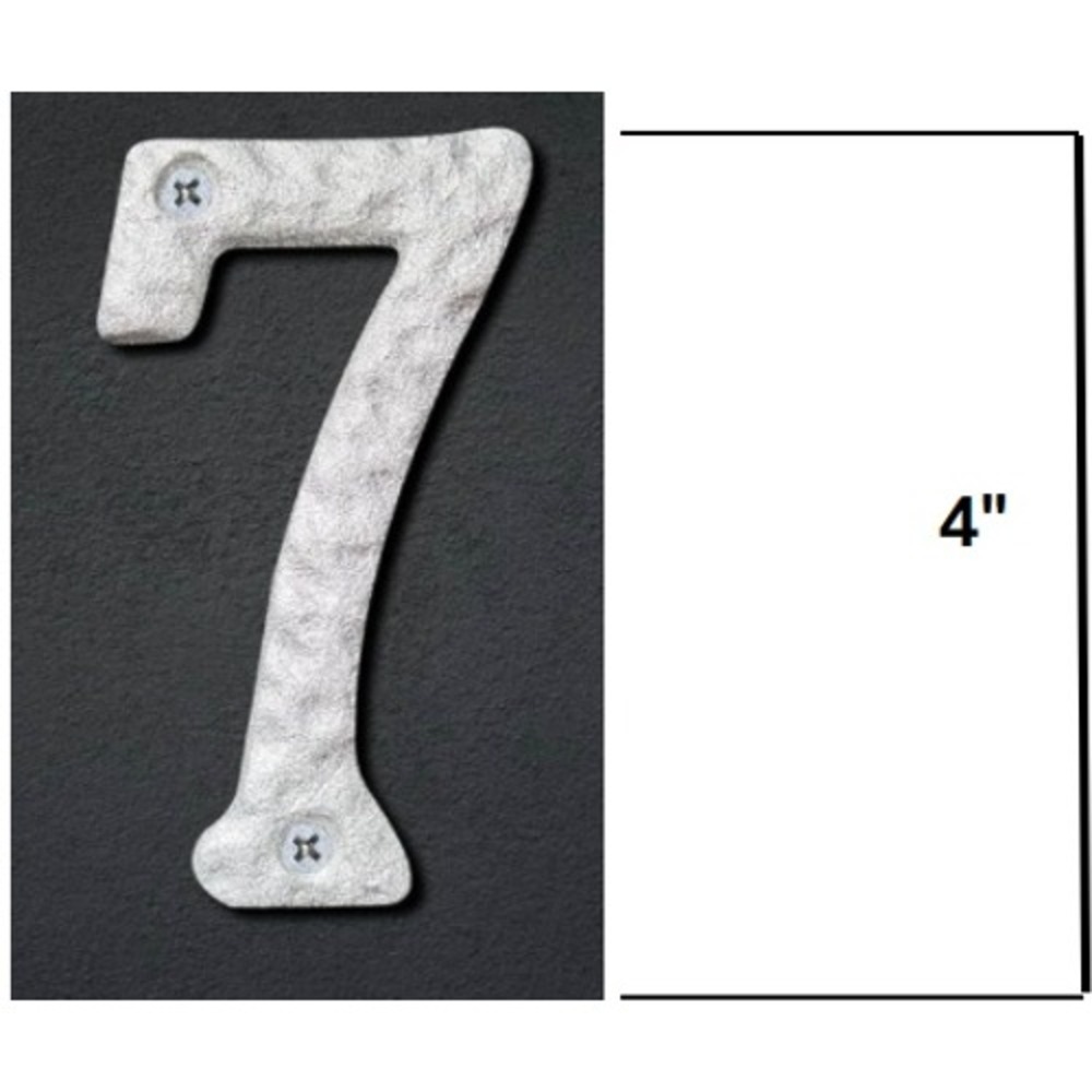 Number 7 Hammered Silver Cast Iron House Rustic Address Digit 4 Inch with Screws